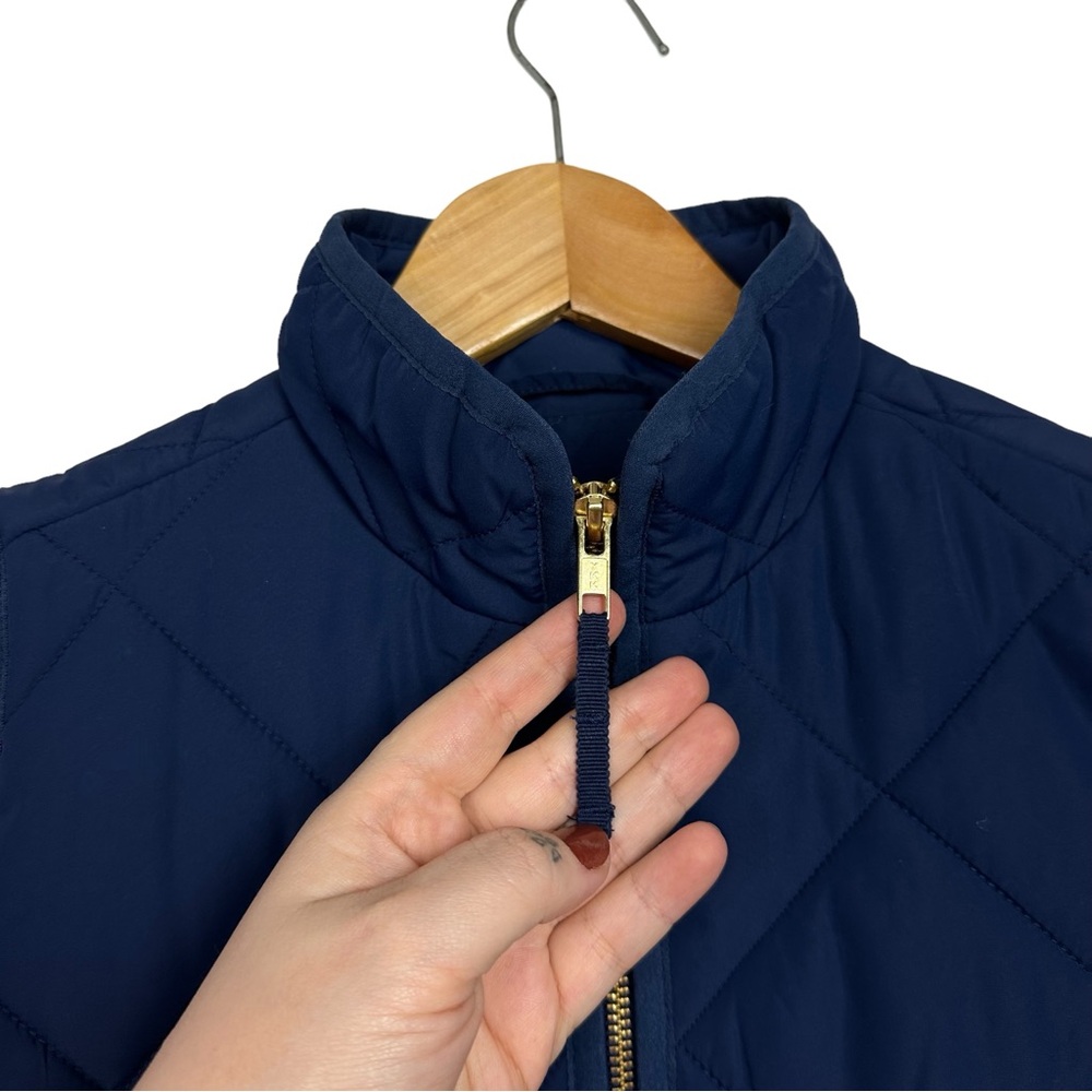 J.Crew Preppy Diamond Quilted Zip Up Mock Neck Preppy Puffer Vest Navy Blue XXS - Picture 7 of 13